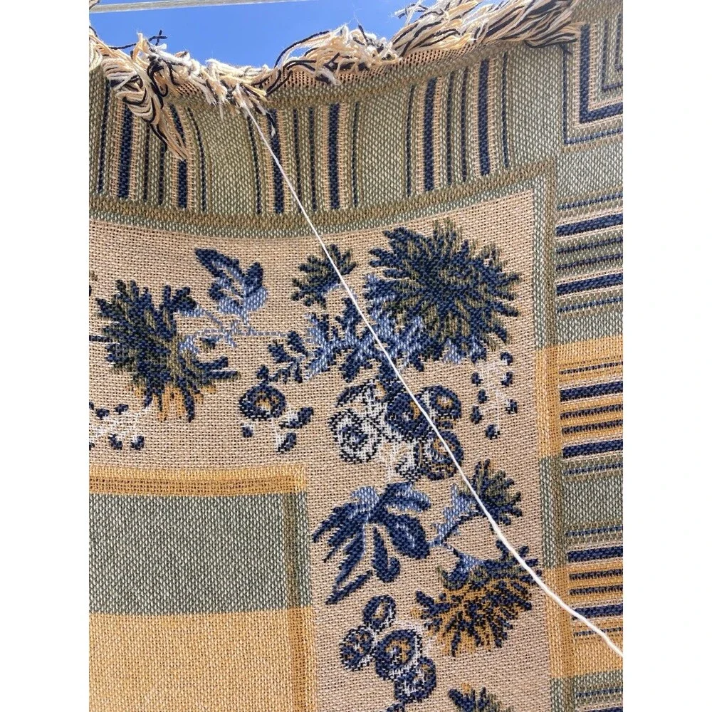 Vintage BOB TIMBERLAKE Triple Woven Fringed Throw Blanket Floral Cottagecore
